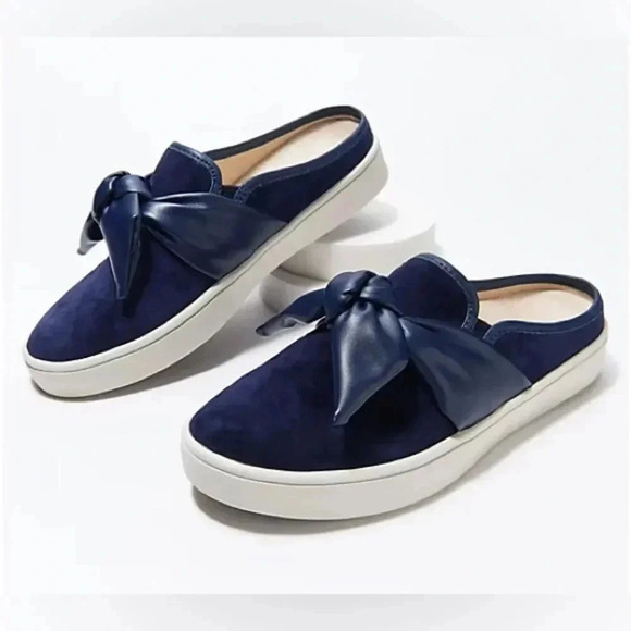 Spenco Orthotic Suede Bow Mules - Barbados - Navy - Picture 1 of 10